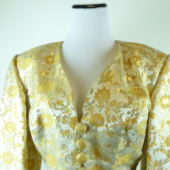 Vintage 80s LEON PAULE Original GOLD BROCADE BEADED JACKET big shoulders S M